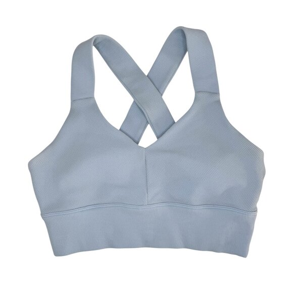 Alo Yoga Ribbed V-Neck Emulate Sports Bra in Light Blue - Picture 1 of 7